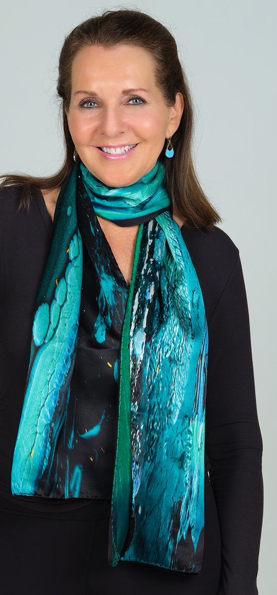 aquarius lll satin silk scarf, made in Italy