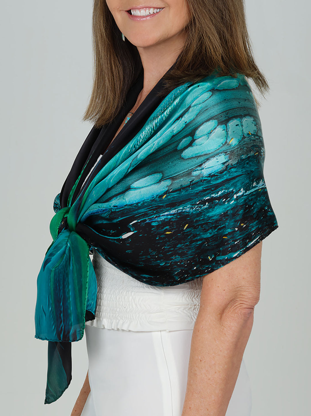 aquarius lll satin silk scarf, made in Italy